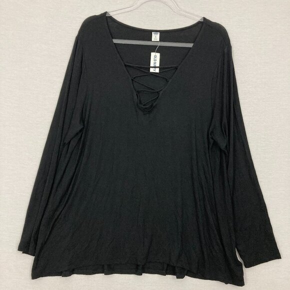 Old Navy Tops - New Old Navy Black‎ Soft Stretch Lace Up Long Sleeve Casual Top XL